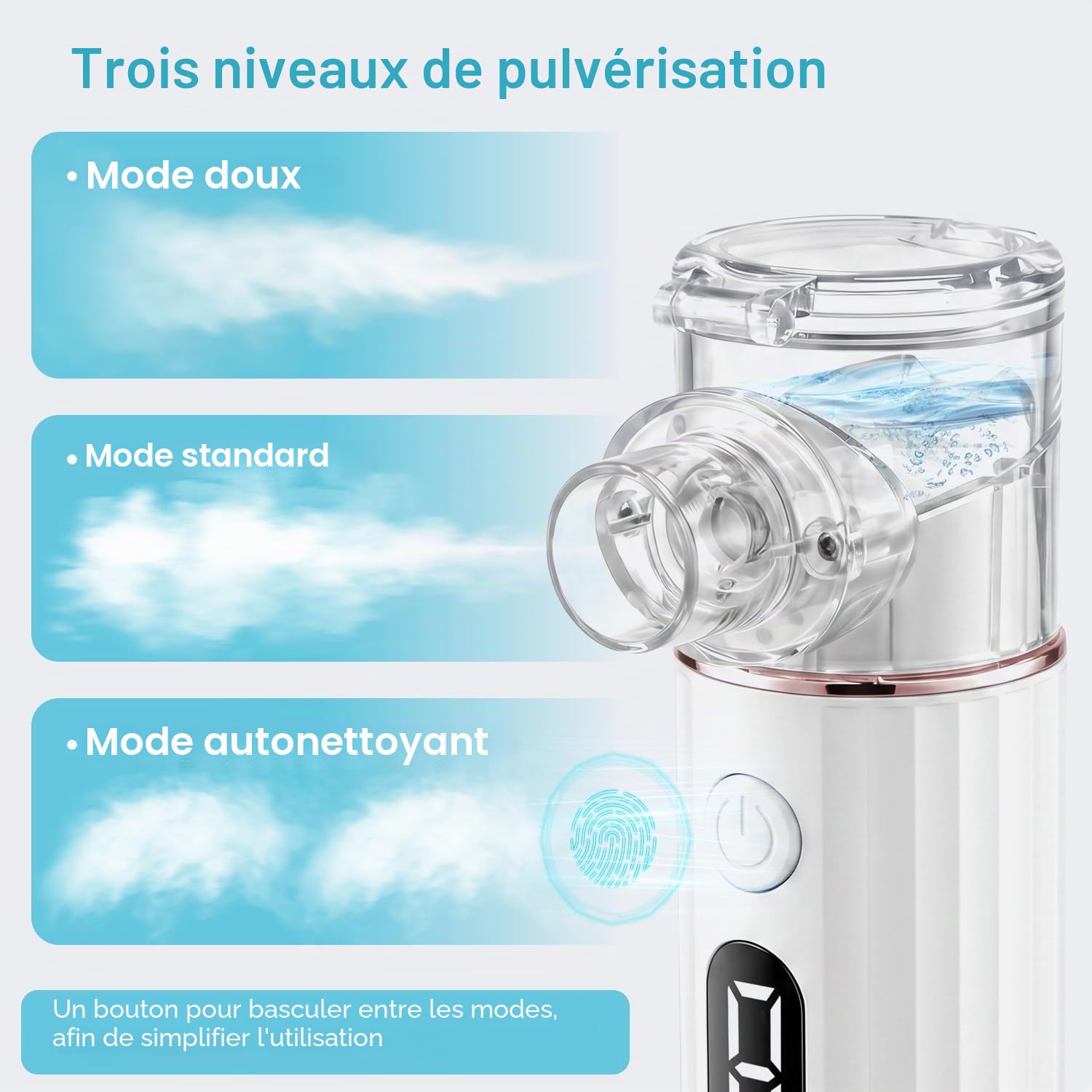 Nebulisateur Silent,Nebulisateur Portable USB-C Rechargeable pour Adultes et Enfants, Quantité de vapeur réglable，Nebulisateur à Ultrasons Avec 2 Masques et un Embout Buccal