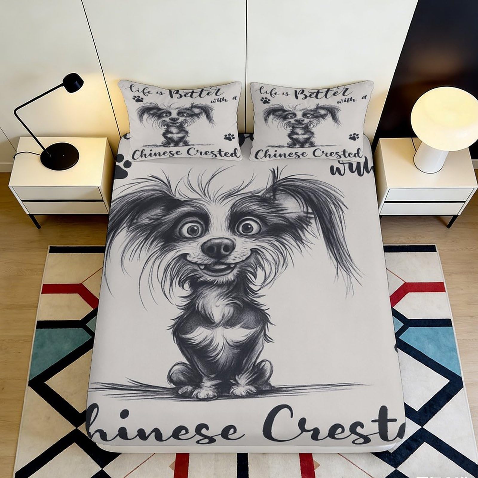3D Printed Cartoon Dog Fitted Sheet Microfiber Bedroom Decor Puppy Bed Cover for Home Guest Room Easy Care 90x200x25cm