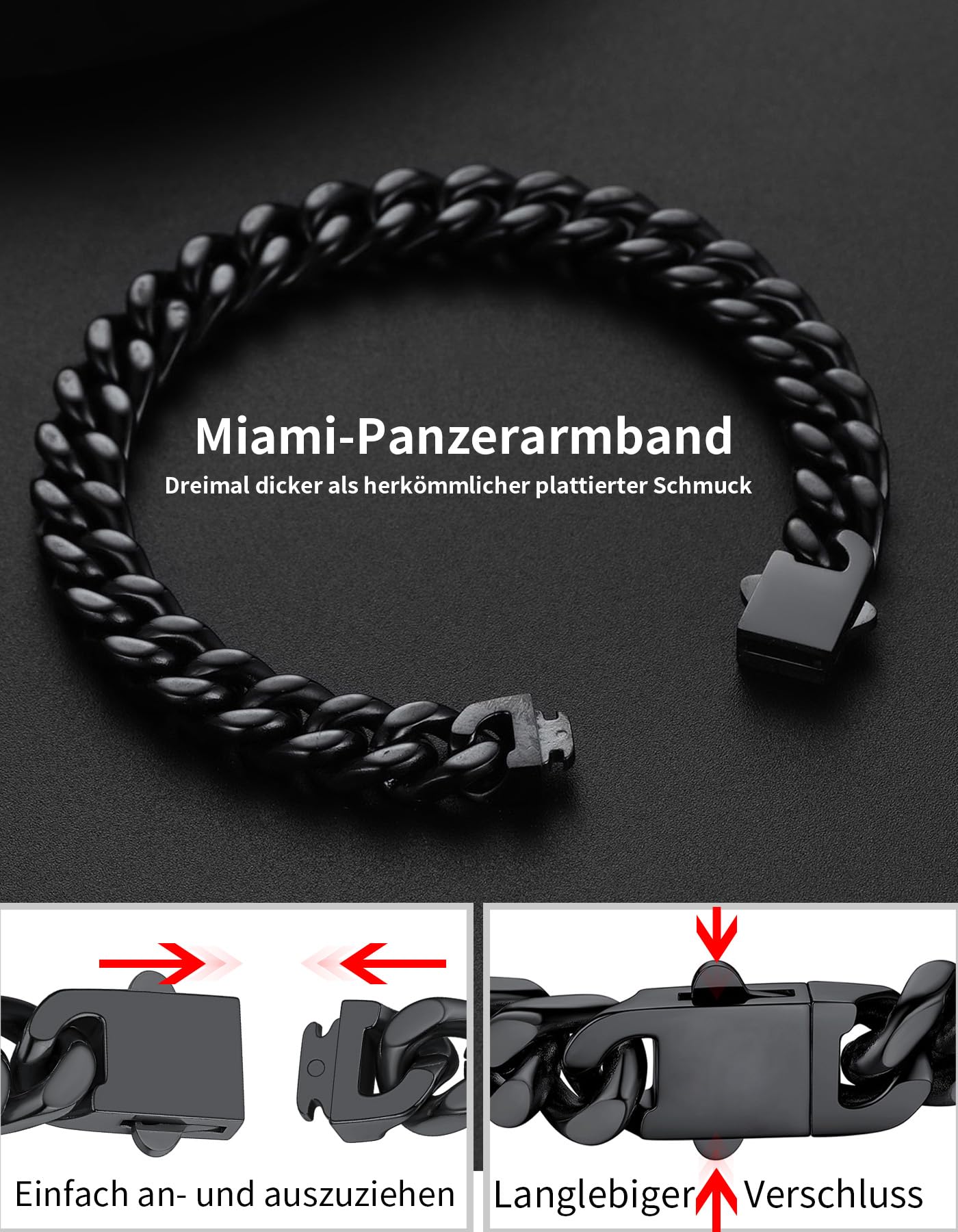 ChainsHouse Armband Herren Edelstahl Panzerarmband für Herren & Damen Silber/Schwarz/Gold 5/7/9/12MM 19/21/23CM