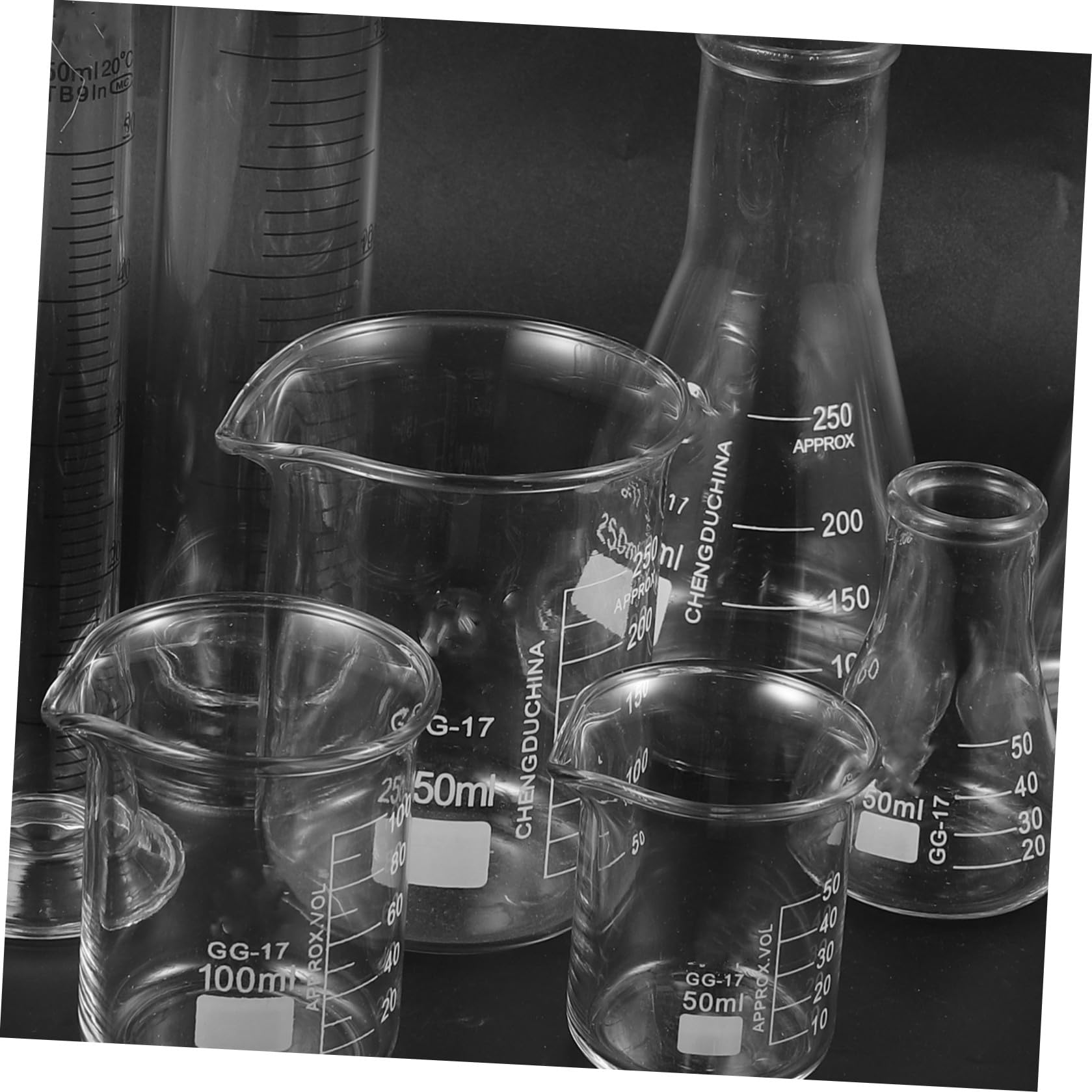 Set di Vetro per Laboratorio Scientifico 9 Pezzi Bicchieri Misuratori in Vetro Trasparente Resistente per Esperimenti Chimici e Rilevazioni Precise
