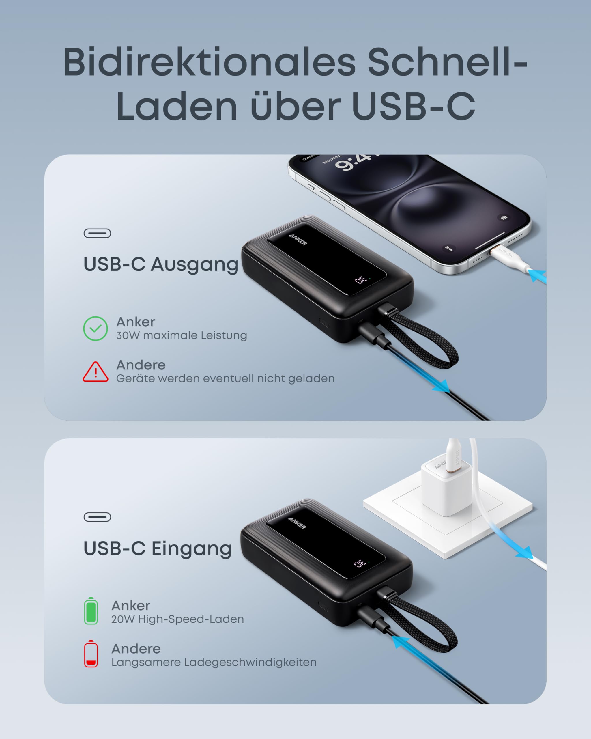 Anker Zolo Powerbank (2025 Upgrade), 20000mAh, 30W High-Speed-Ladegerät mit integriertem USB-C Kabel, Akku-Pack für iPhone 17/16/15-Serie, Galaxy und mehr