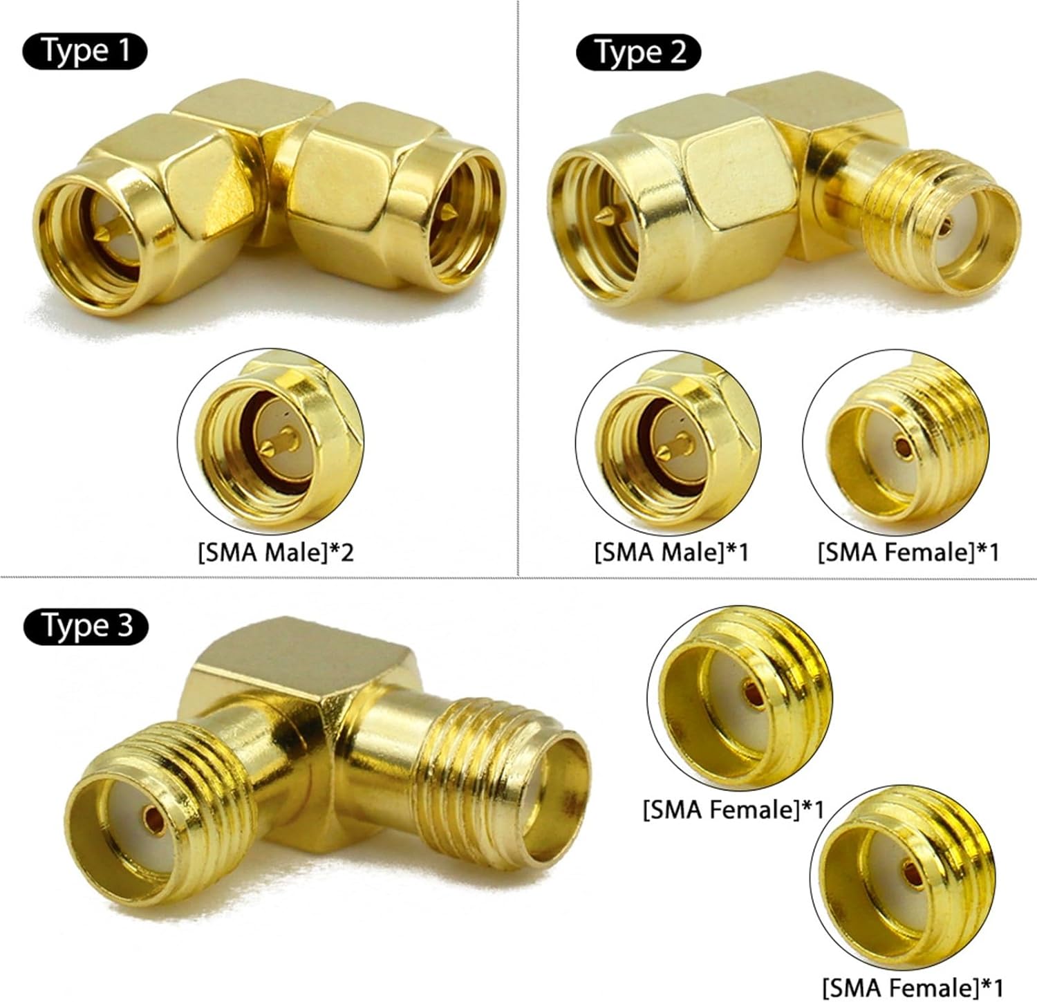 Connector SMA Male Elbow Converter 90 Degree Coaxial Adapter Right Angle(Type 1,10PCS)