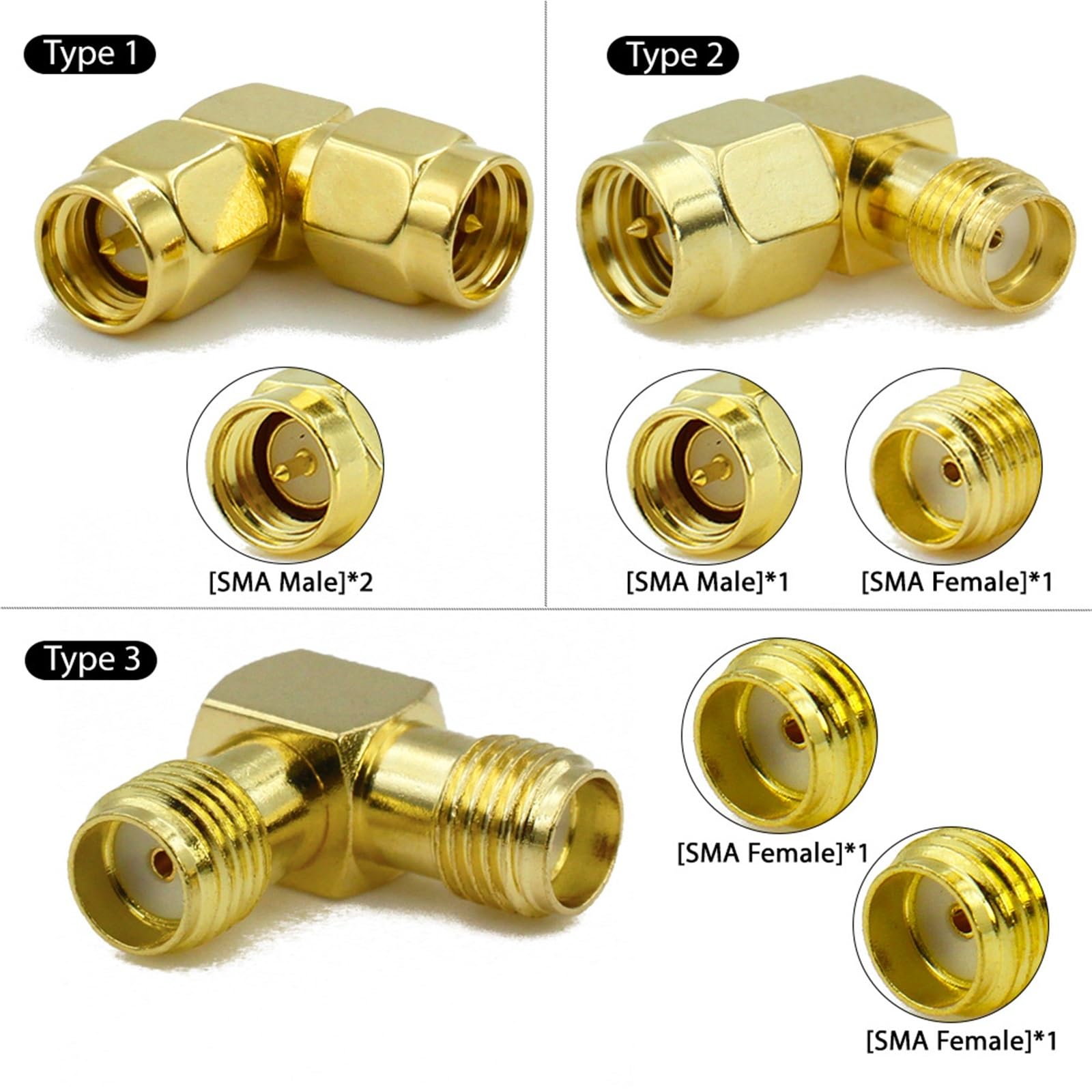 Connecteur SMA mâle coudé convertisseur 90 degrés adaptateur coaxial angle droit (type 3, 10 pièces)