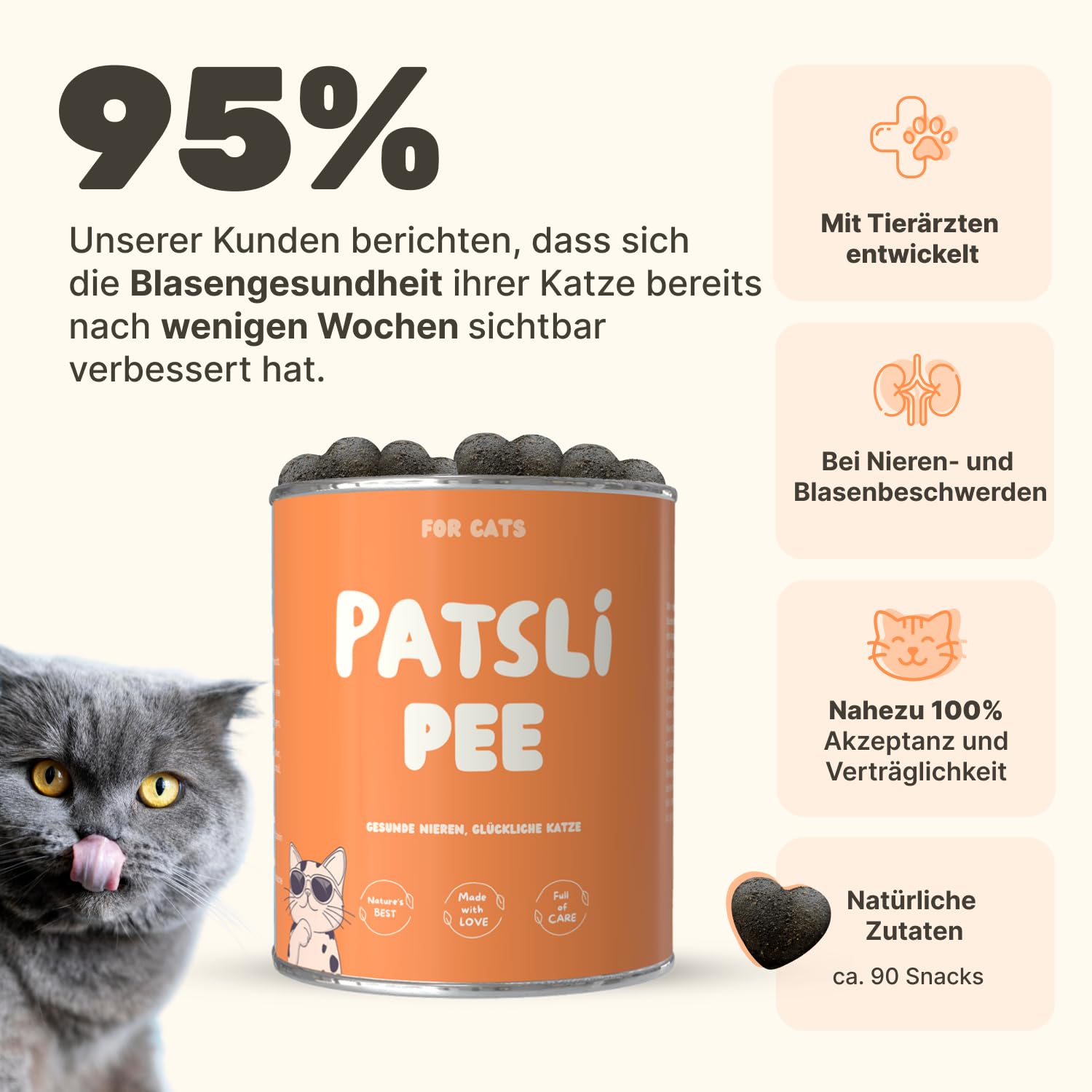 6-in-1 Nieren- & Blasen-Komplex für Katzen | Unterstützt Harnwege & Nierenfunktion | Nierendiät Katze | Mit Cranberry & Hagebutte | Renal Tonicum für Katzen | Tierärztlich entwickelt | Patsli Pee
