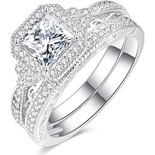 AVECON 1.2CT Princess Cut Engagement Ring for Women, Wedding Promise Cubic Zirconia Band, Halo White Gold Plated Bridal Ring Set, Size 5-10