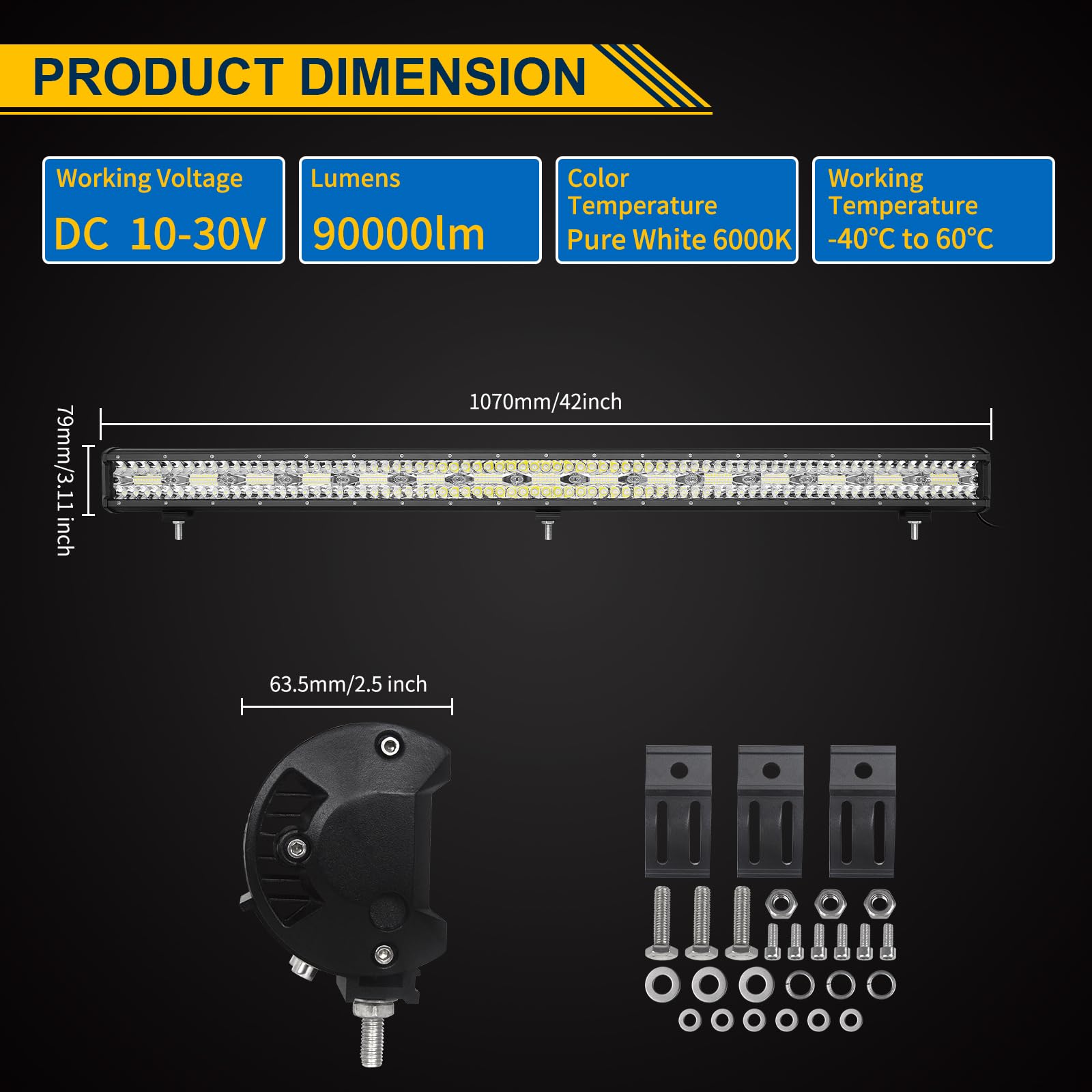 Willpower Barra LED 107cm 42 Pollici 900W Barra Luci LED 12V 24V Combo Fascio Spot e Inondazione Faretti Faro da Lavoro per Fuoristrada Camion Trattore 4x4 Barca ATV Auto con Cablaggio