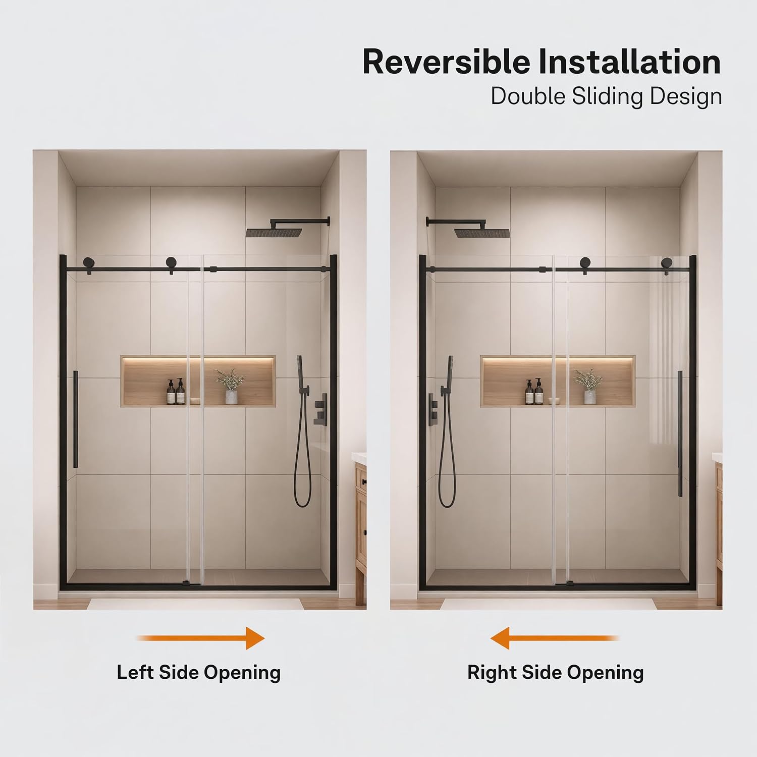 WinZo Frameless Shower Door 50-54 in W x 75 in H, Sliding Shower Door with 5/16"(8mm) Clear Tempered Glass Shower Doors, Easy to Clean Bathroom, Silent Soft-Close Design, Matte Black
