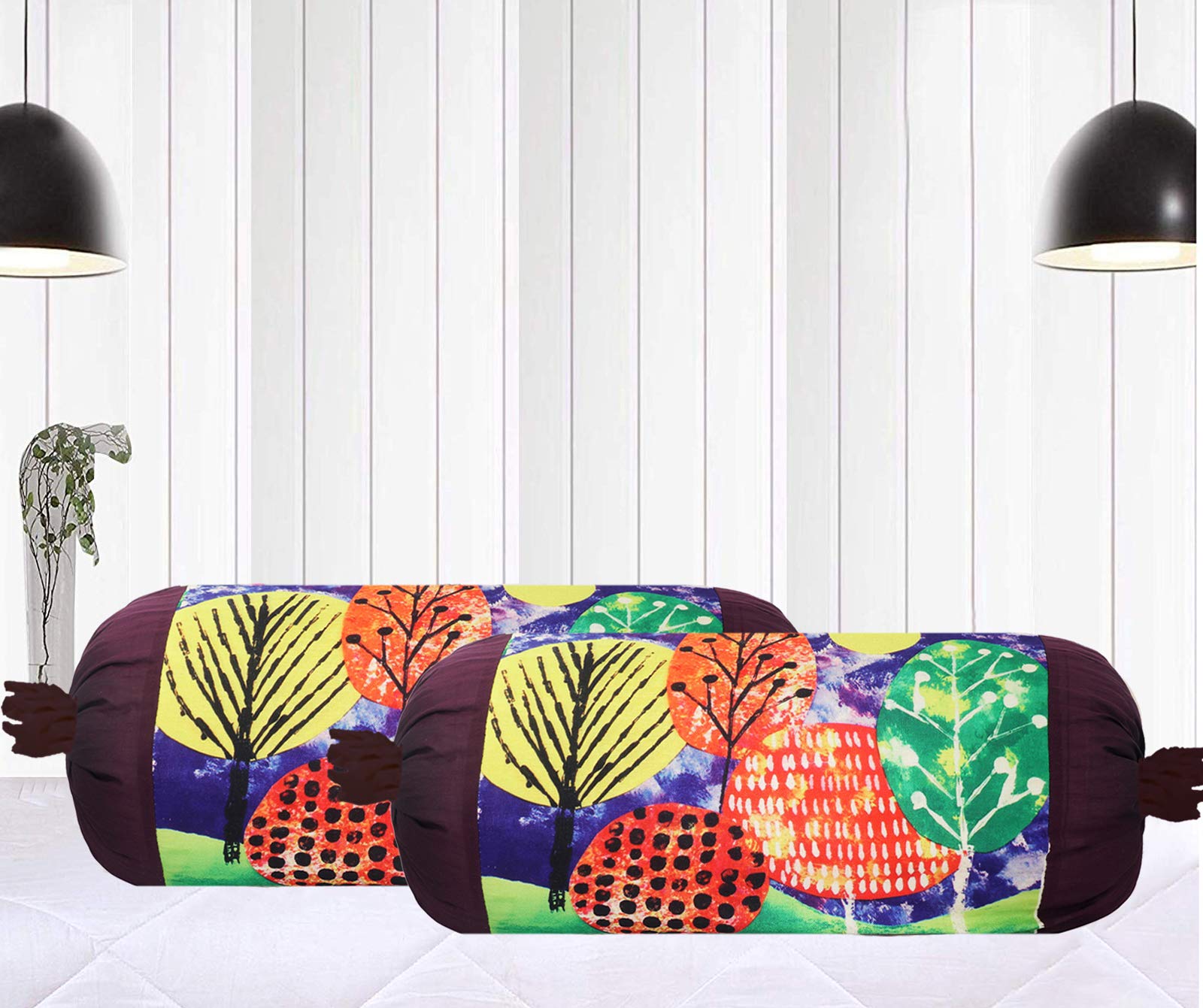 Kuber Industries Tree Design Cotton 2 Pieces Bolster Cover Set (Green)