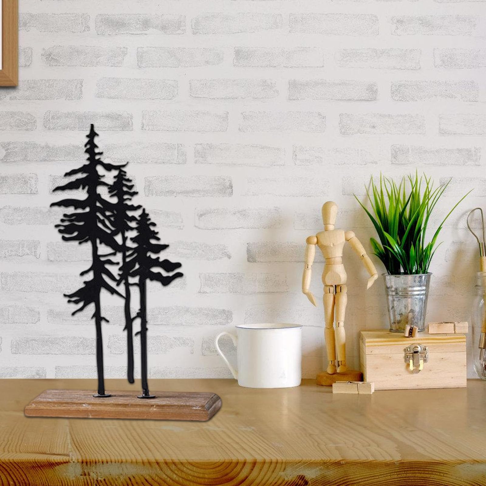 Escultura de árbol de hierro y madera para festivales, decoración de mesa de Navidad, decoración de escritorio, árbol de metal