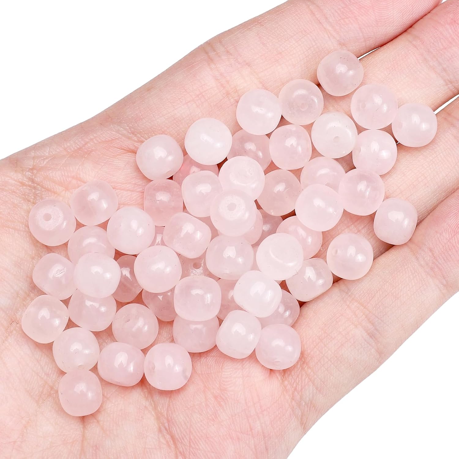 Natural Rose Quartz Flat Cut Round Drum Stone 8mmx7mm Loose Semi Gemstone Beads for Jewelry Making 38cm - Image 2