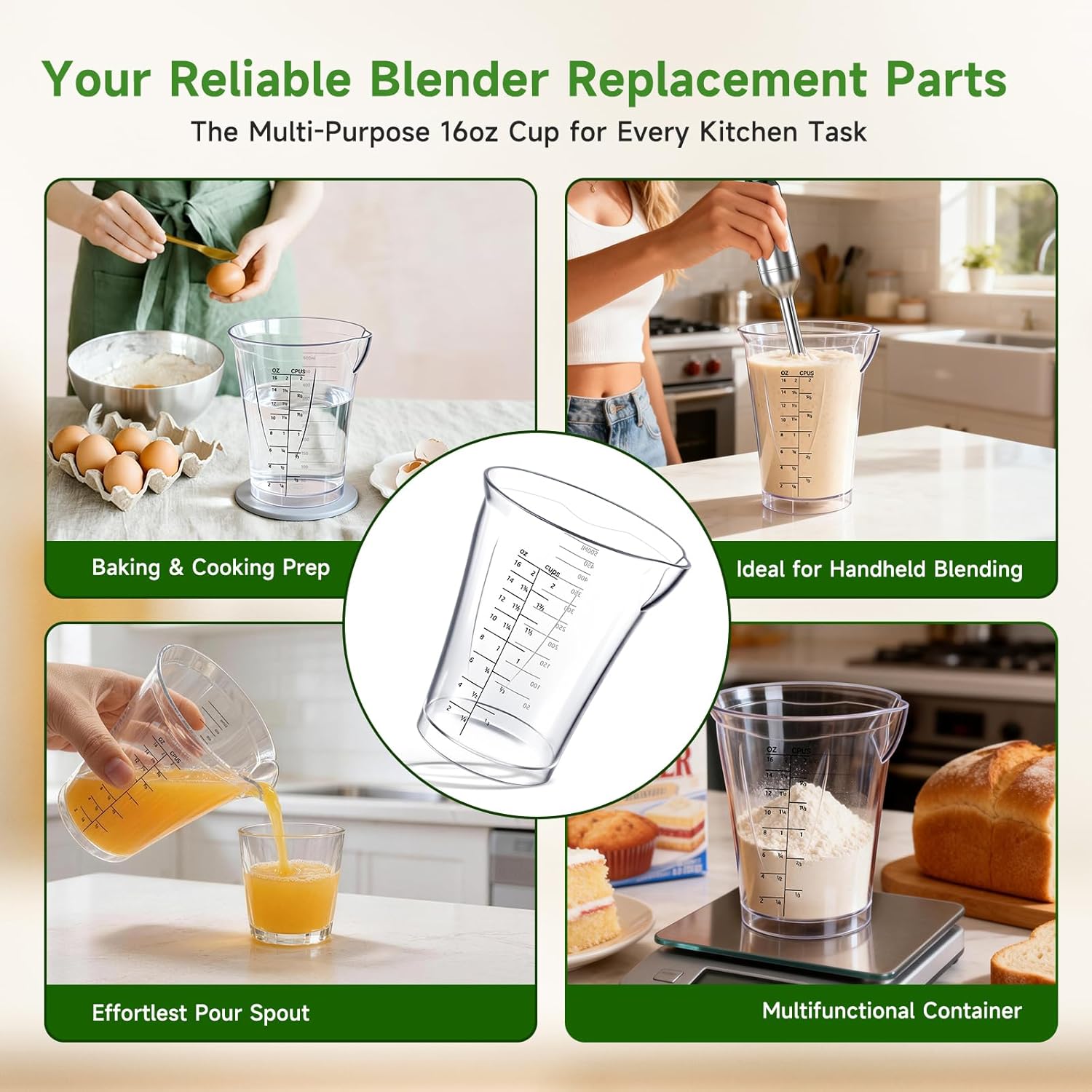 Immersion Blender Cup, CSB-79MC, Blender Measuring Cup, Compatible with, Cuisinart Measuring Cups, Hand Blender Cups, for Smoothies, Sauces, Dressings, Or Quick Mixes Etc (H 5.2in 16 oz 500ml).