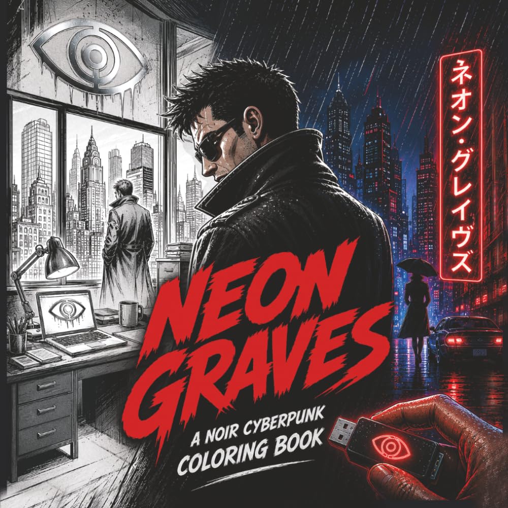 Neon Graves: A Story-Driven Cyberpunk Noir Coloring Book (Neon Graves Series)
