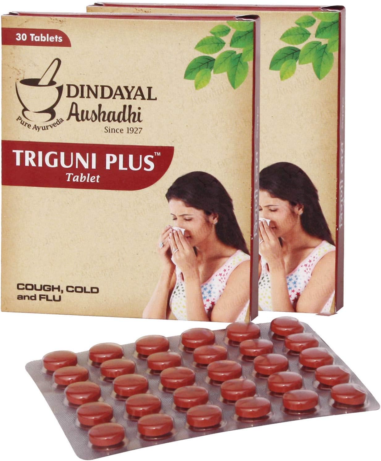 Dindayal Triguni Plus Tablets | 2 x 30 Tablets (Pack of 2) | Ayurvedic Formula | For Cold, Fever, Body Ache & Chest Congestion |Herbal Respiratory Support | Gentle Daily Relief
