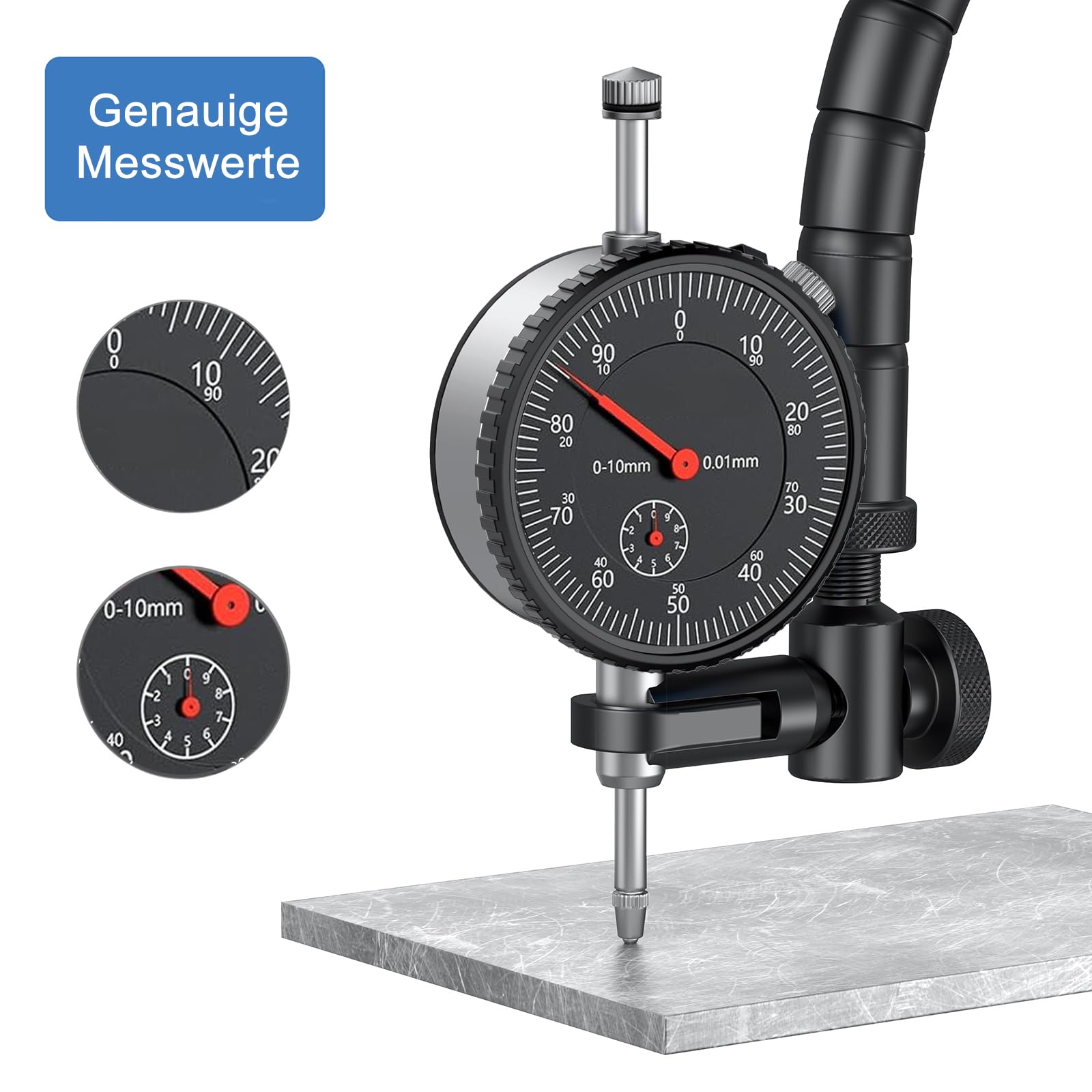 Jauge de rotor de frein à disque avec jauge de 0 à 10 mm (résolution de 0,01 mm), testeur de résistance aux chocs des disques de frein de voiture, étau de serrage avec bras flexible à 360°