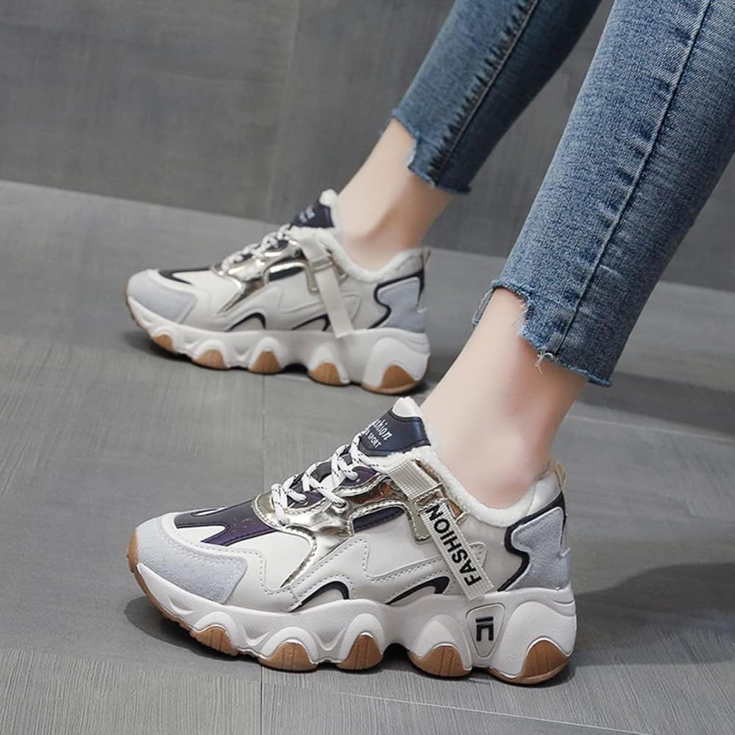 [EBRICON] [] 裏起毛 ダッドスニーカー 厚底スニーカー ダッド 韓国 スニーカー トレニンーグ レディース 運動靴 スタ