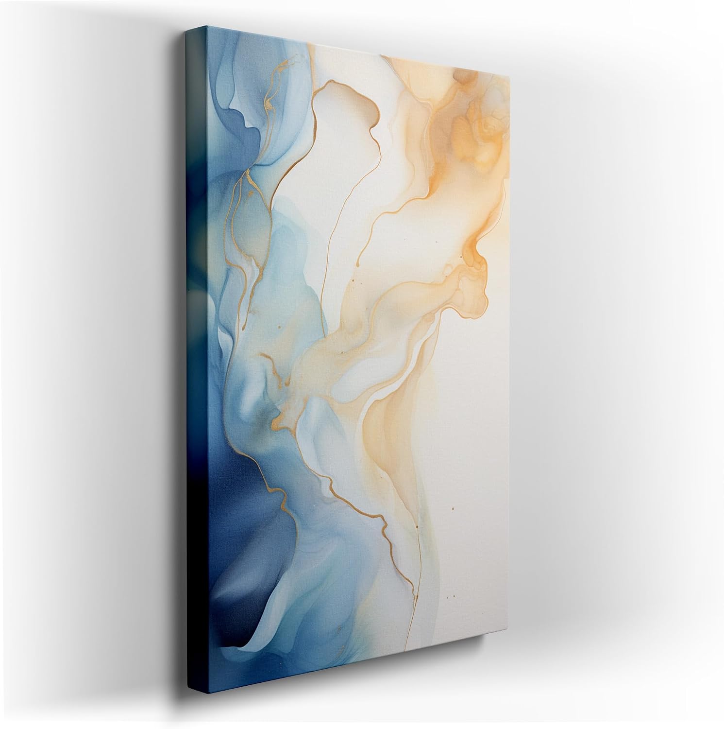 Canvas for Living room. Spiraling Elegance: A Vivid Encounter of Blue and Gold, 27 x 18 inch Canvas Wall Art - Modern Home Decor - 69x46 cm (27x18 inch)