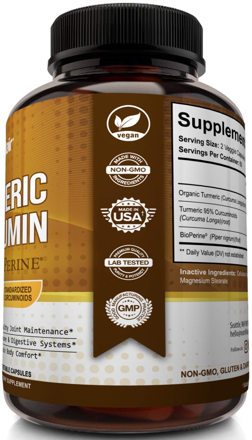 NutriFlair Premium Turmeric Curcumin Supplement (1300mg) with BioPerine