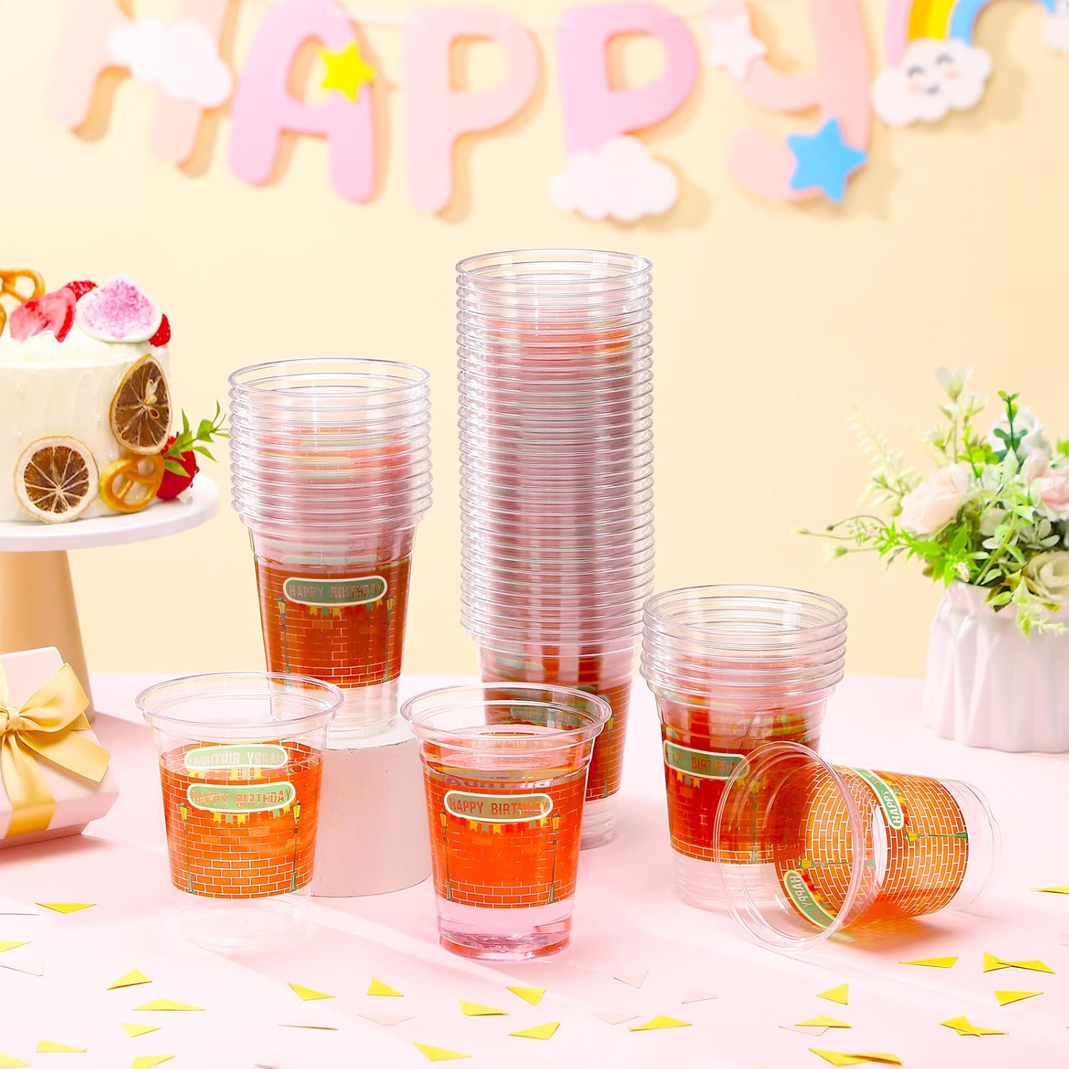 CHENGU 50 Pcs Cartoon Happy Birthday Party Supplies for Street Red Brick Disposable Cup for Street Theme Birthday Party Baby Shower Favors