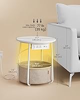 Vista 5 de VASAGLE LILEA Collection - Side Table with Charging Station, Round End Table with Fabric Basket, LED Nightstand with USB Ports, Modern, for Living