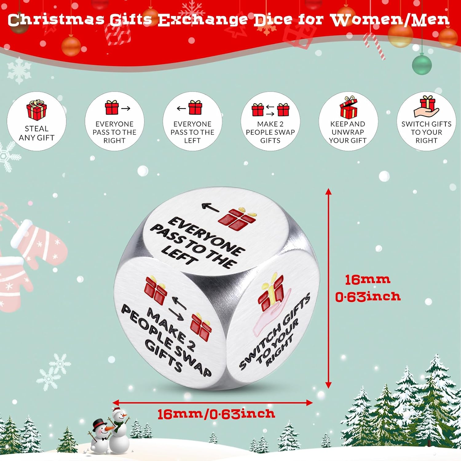 Santa Swap Gift Exchange Dice, Christmas Games Dice Stocking Stuffers for Party Games, Fun Christmas Games for Family Party, Xmas Dice Gifts for Teens, Adults, Grandkids, Holiday Christmas Gag Gifts