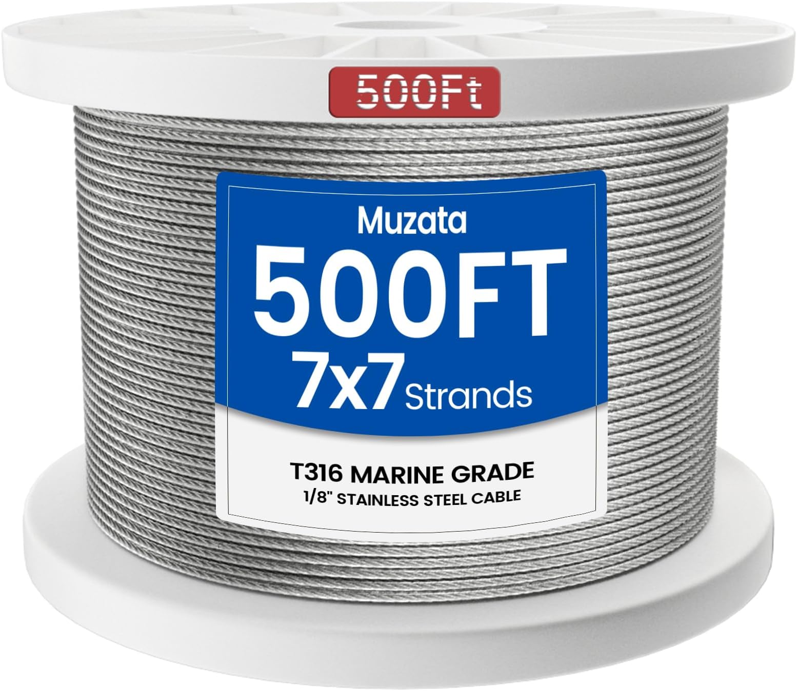 Muzata 500 ft 1/8" Stainless Steel Cable Railing System Hardware T316 Stainless Steel Wire Rope 7x7 Strands 1800 lb Breaking Strength Deck Cable Railing Kit for Indoor Outdoor Coastal WR02