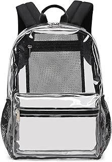 abshoo Heavy Duty Clear Backpack For School Approved Transparent Clear Bookbag (Black)