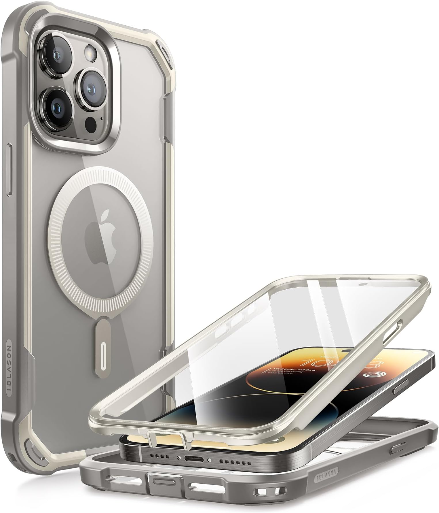 i-BLASON AresMag Series Case for iPhone 15 Pro Max, Magnetic Back, Transparent Back Magnetic Case, 2023 LCD Protective Film Included, Full Protection, MagSafe Compatible, US Military Standards