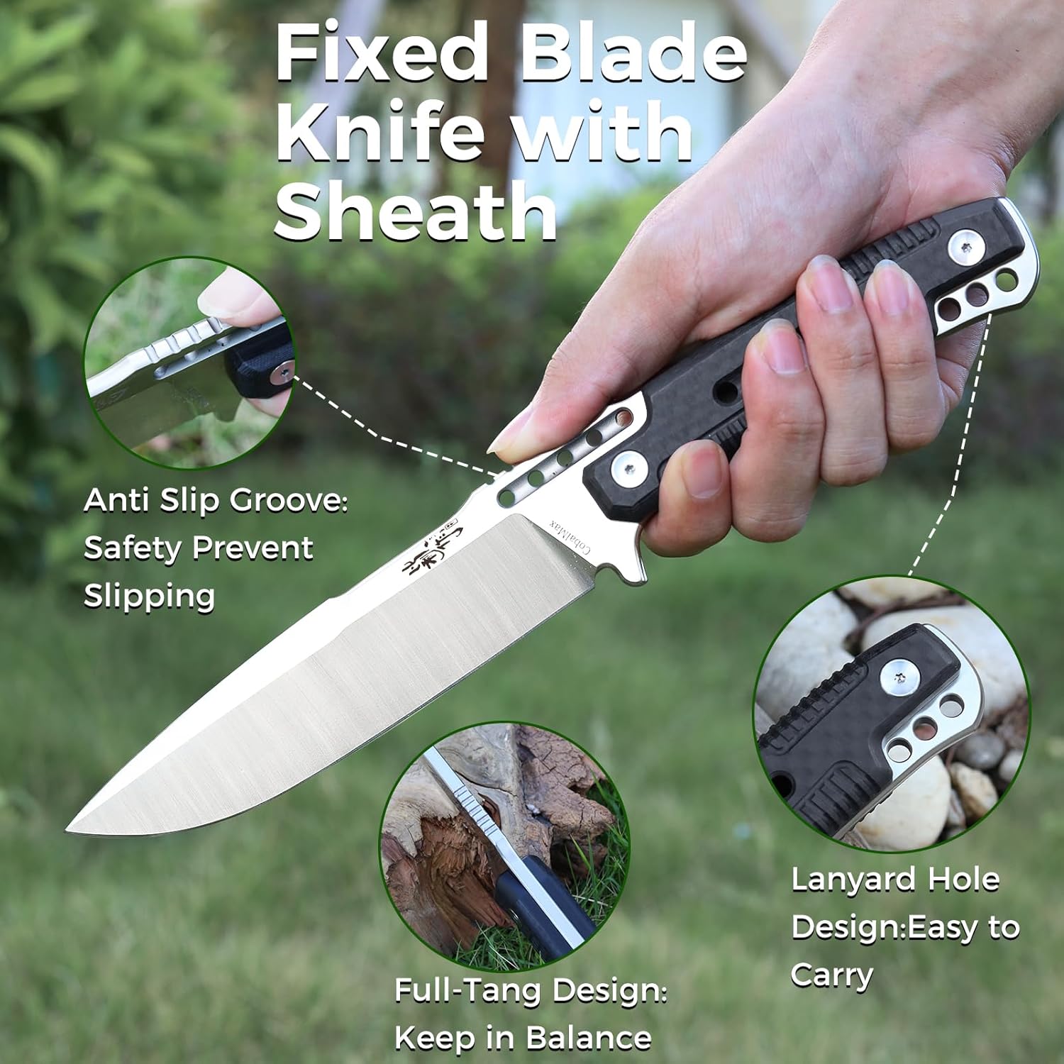 Hand-Forged Fixed Blade Tactical Knife for men, Full-Tang Hunting Knives with 5.9" CobalMax Steel Sharp Blade & Durable Non-Slip Handle, Camping knife with Holster, Hunting Essentials