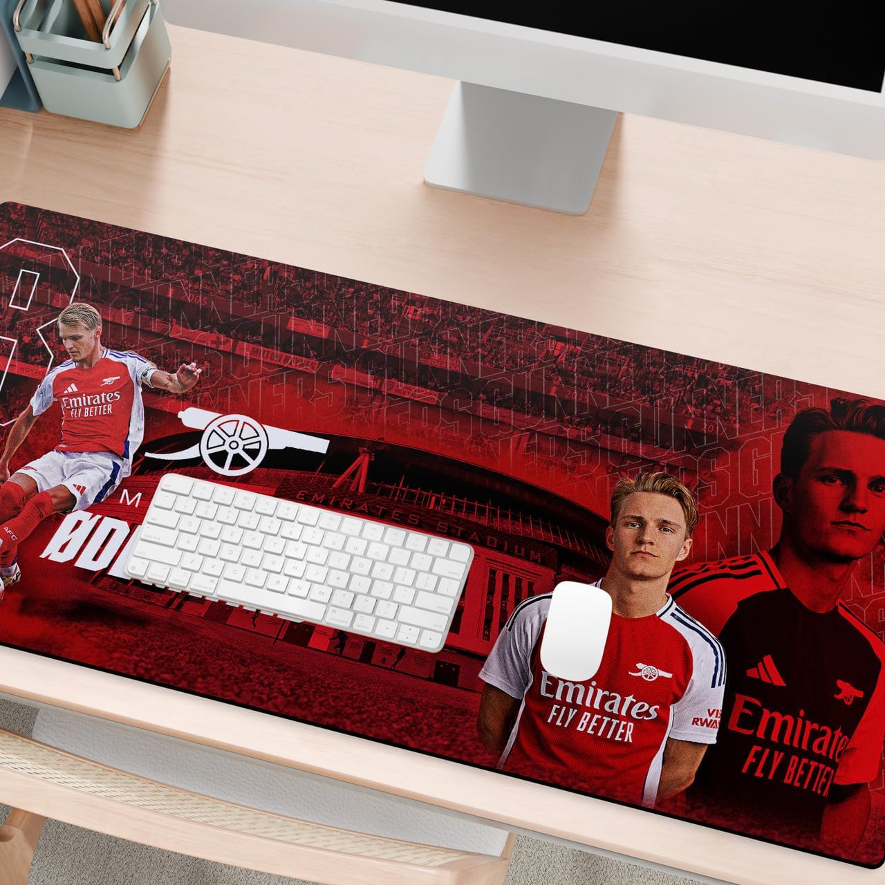 Head Case Designs Officially Licensed Arsenal FC Martin Ødegaard 2024/25 Crest Kit and Players 37.4 x 15.75 x 0.16 inches (900 x 400 mm) - XL Gaming Office Desk PC Keyboard Mouse Mat Pad