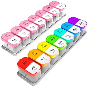 Extra Large Weekly Pill Organizer Set - 2 XL Vitamin Holders with 7 Detachable AM PM Compartments -