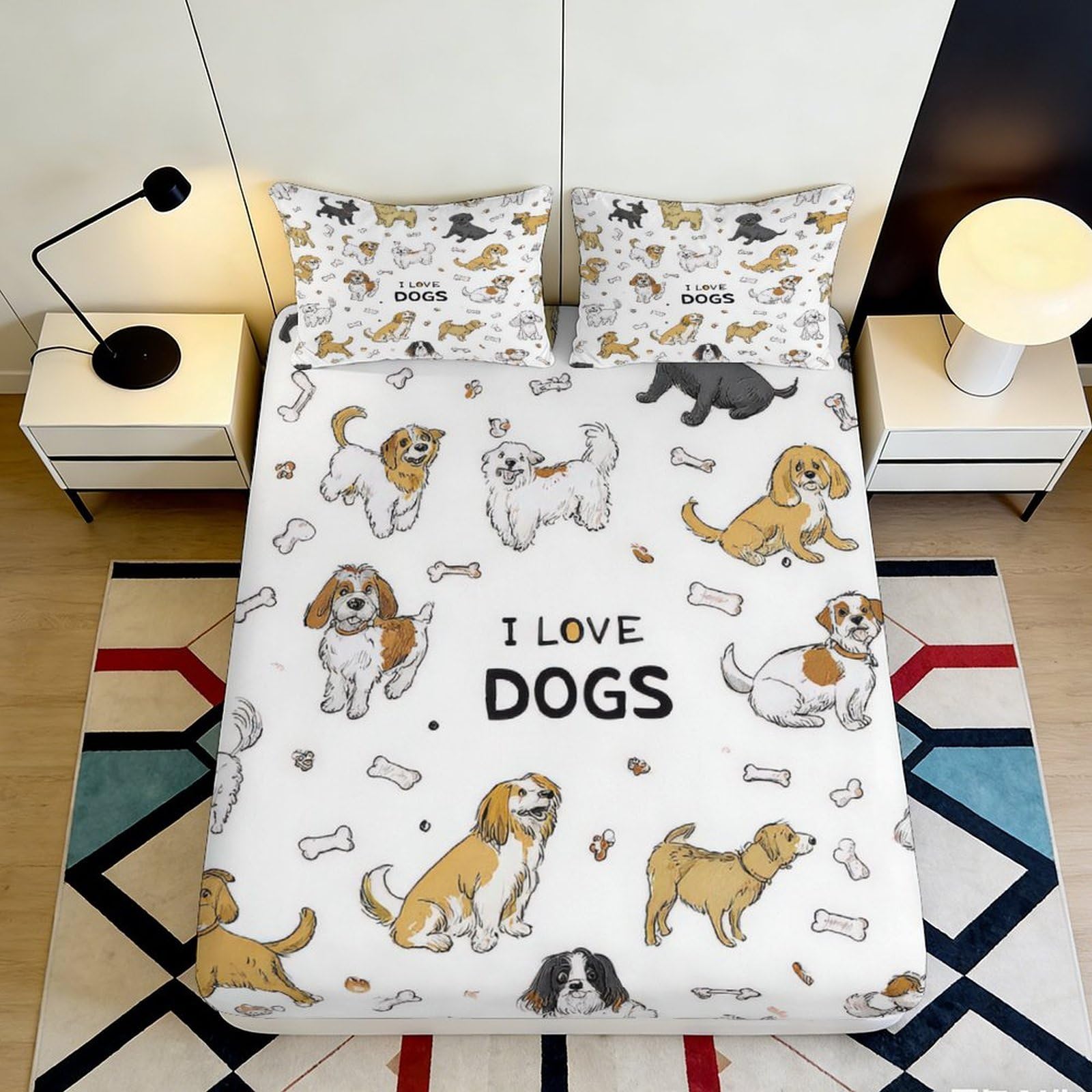 Jqzkxnhpbr Style-10 3D Printed Cartoon Dog Fitted Sheet Microfiber Anti-Slip Bed Sheet For Bedroom Guest Room Machine Washable Decor 90X200x25cm