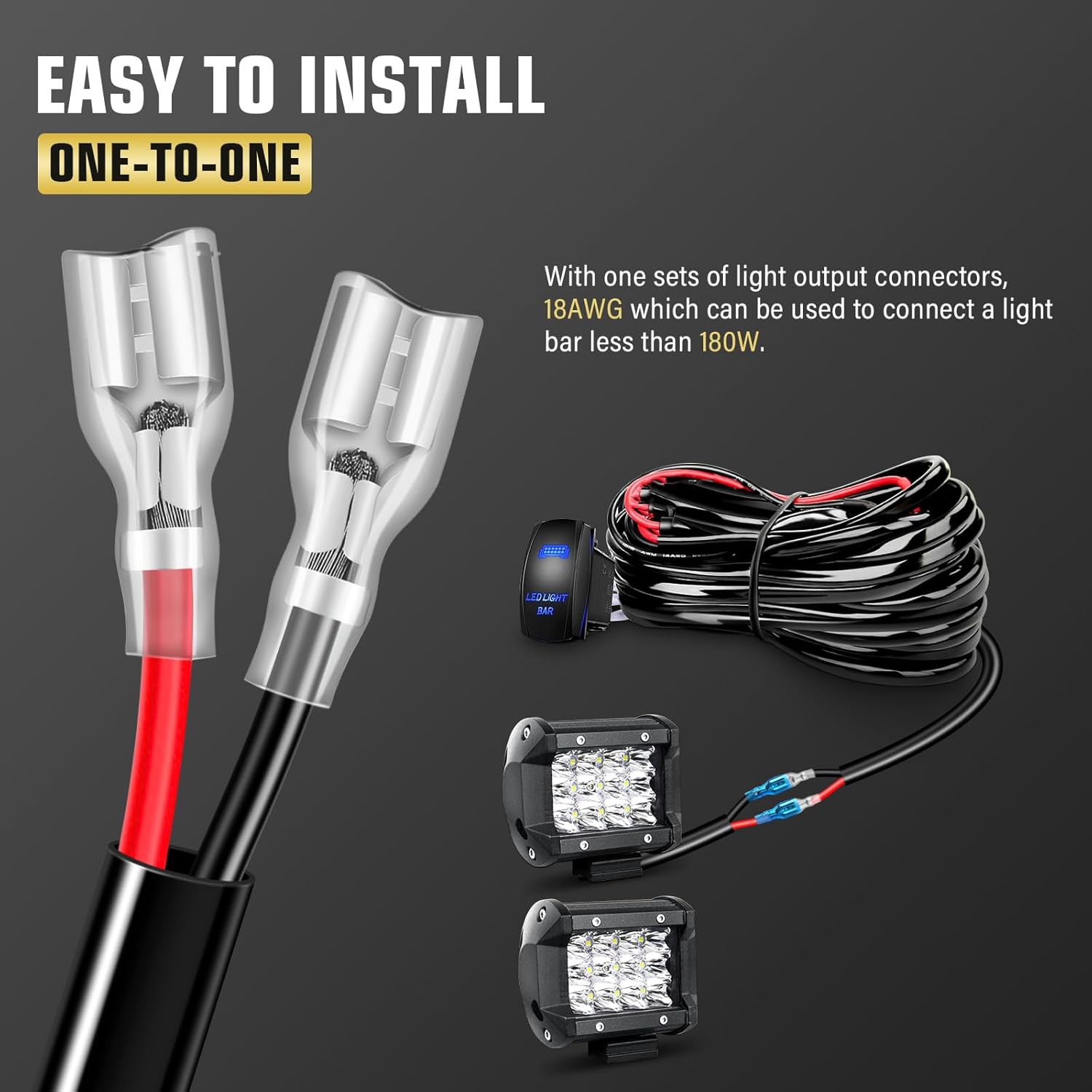 RIGIDON 2PCS 15W Amber LED Light Bar with Wiring Harness kit,4Inch Slim Single Row Light Bar Spotlight Waterproof LED Work Light for Truck Boat Car ATV UTV SUV