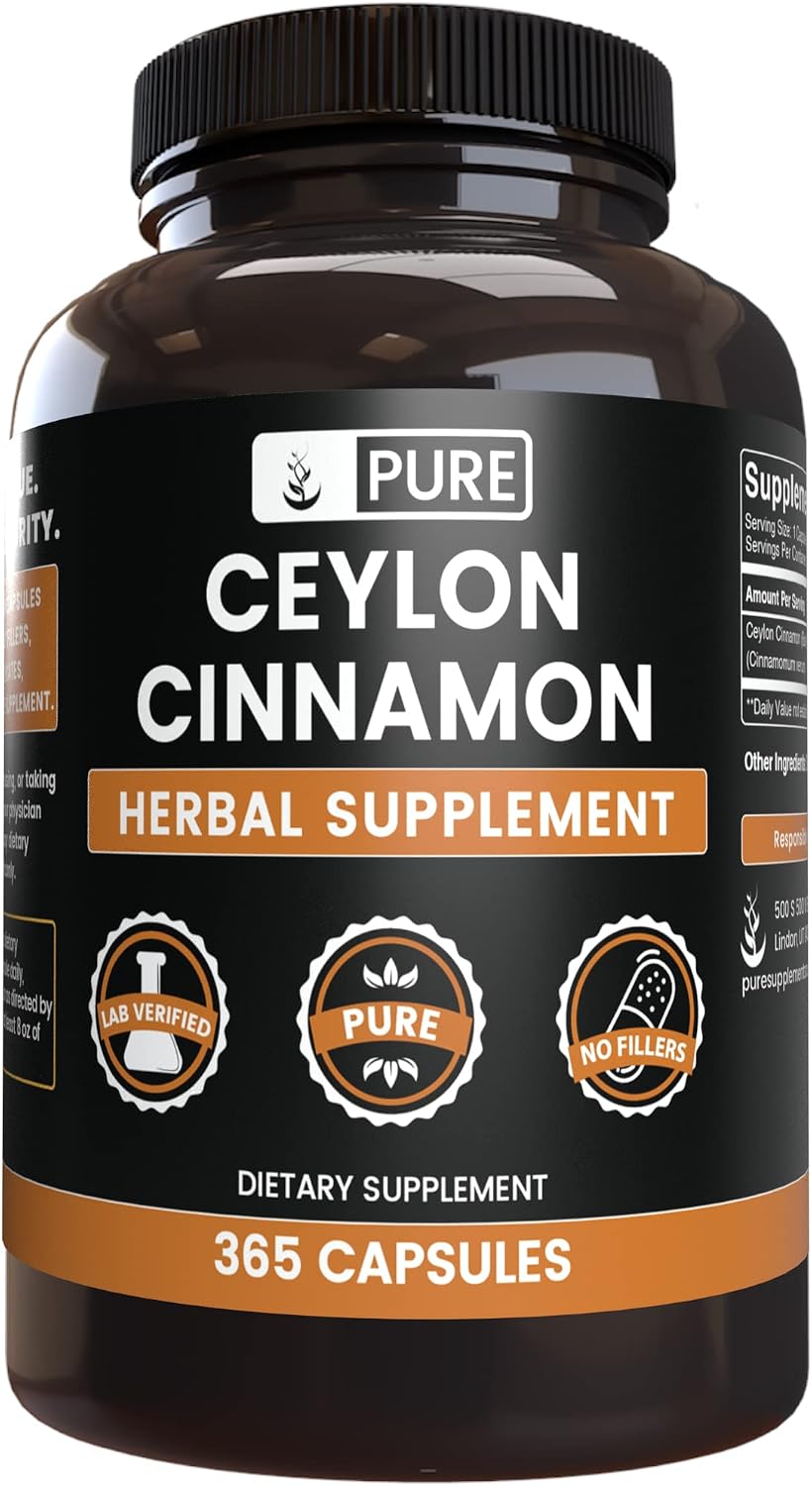 PURE ORIGINAL INGREDIENTS Ceylon Cinnamon (365 Capsules) No Magnesium Or Rice Fillers, Always Pure, Lab Verified