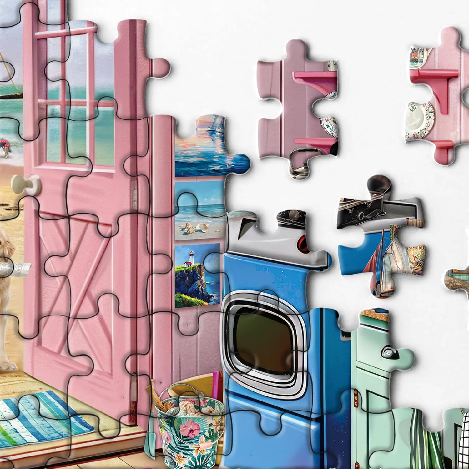Beach Summer House Puzzle for Adults 1000 Piece, Ocean Seashore Retreat Jigsaw Puzzles, Hawaii Cabin Scenery Puzzles for Home Decor