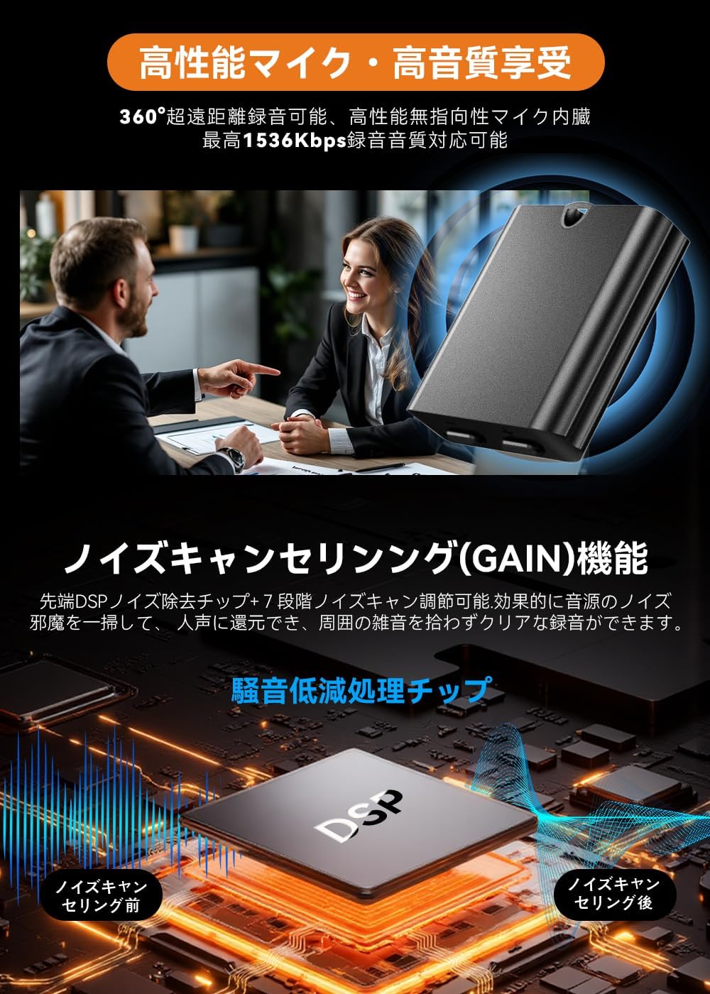 ボイスレコーダー 【32GB容量 1536Kbps音質 マグネット内蔵】 ICレコーダー 超小型 最大40時間連続録音 【イコラ】
