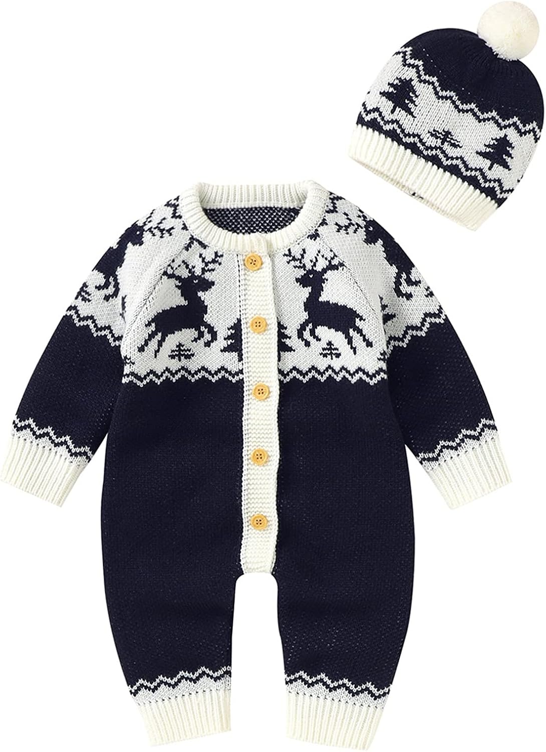 Cute Girls Xmas Romper Jumpsuit Baby Cotton Christmas Set Outfits Hat Sweater Knitted Boys Deer Boys: Clothing, Shoes & Jewelry