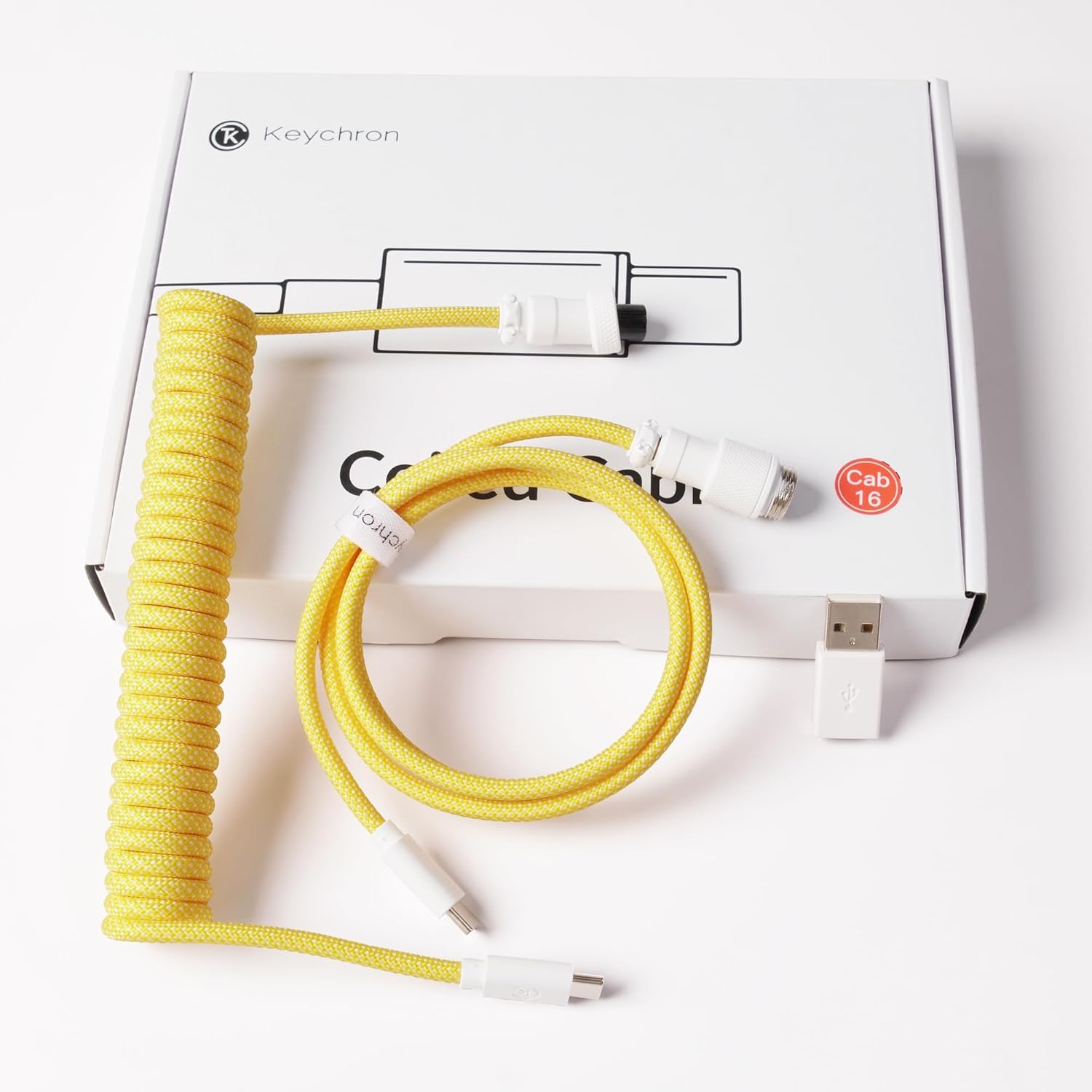 Keychron Custom Coiled Aviator Cable, Yellow, 5-Pin (GX12) Detachable Metal Connector, USB-C to USB-C with USB-A Adapter, Durable Braided Cable for Mechanical Keyboards, Charging & Data Transfer
