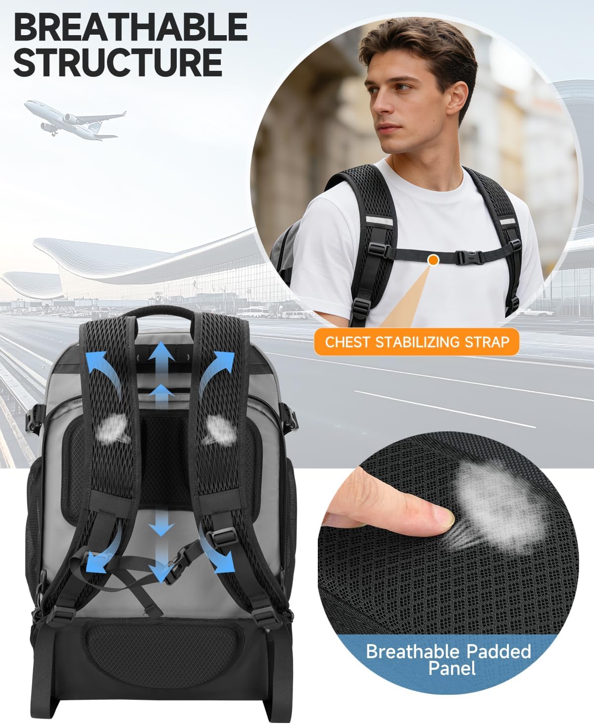 2-in-1 Detachable Rolling Backpack & Daypack, 56L Large Backpacks with Wheels Fits 17 Inch Laptop, Water Resistant, Carry On Luggage for College, Travel, Camping, Hiking Grey