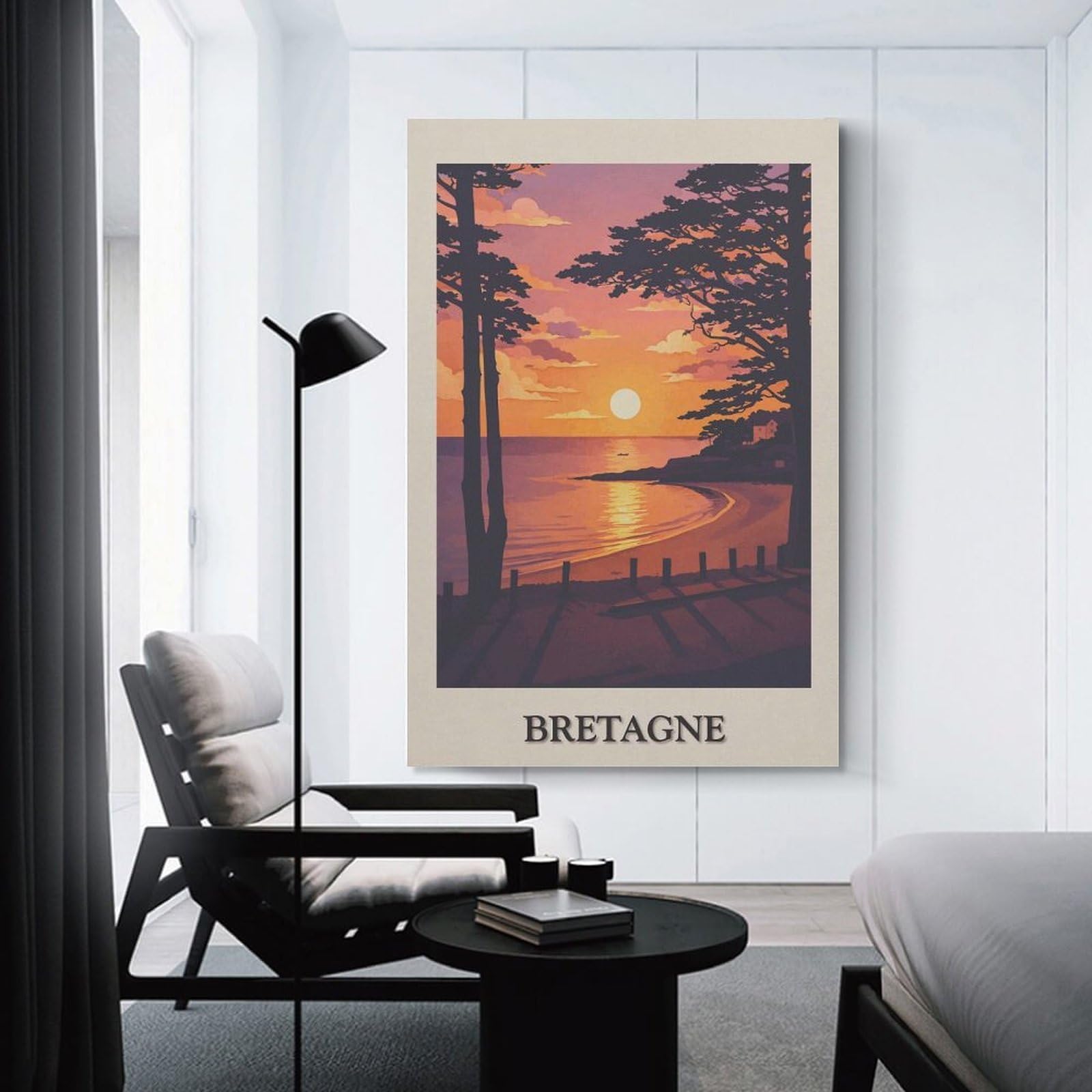 Junmoney Home Decor Wall Art Bretagne Sunset Beach Landscape Art, 24x36inch(60x90cm), for New Homes, Bedrooms Or Workspaces, Decorative Present for New Homes
