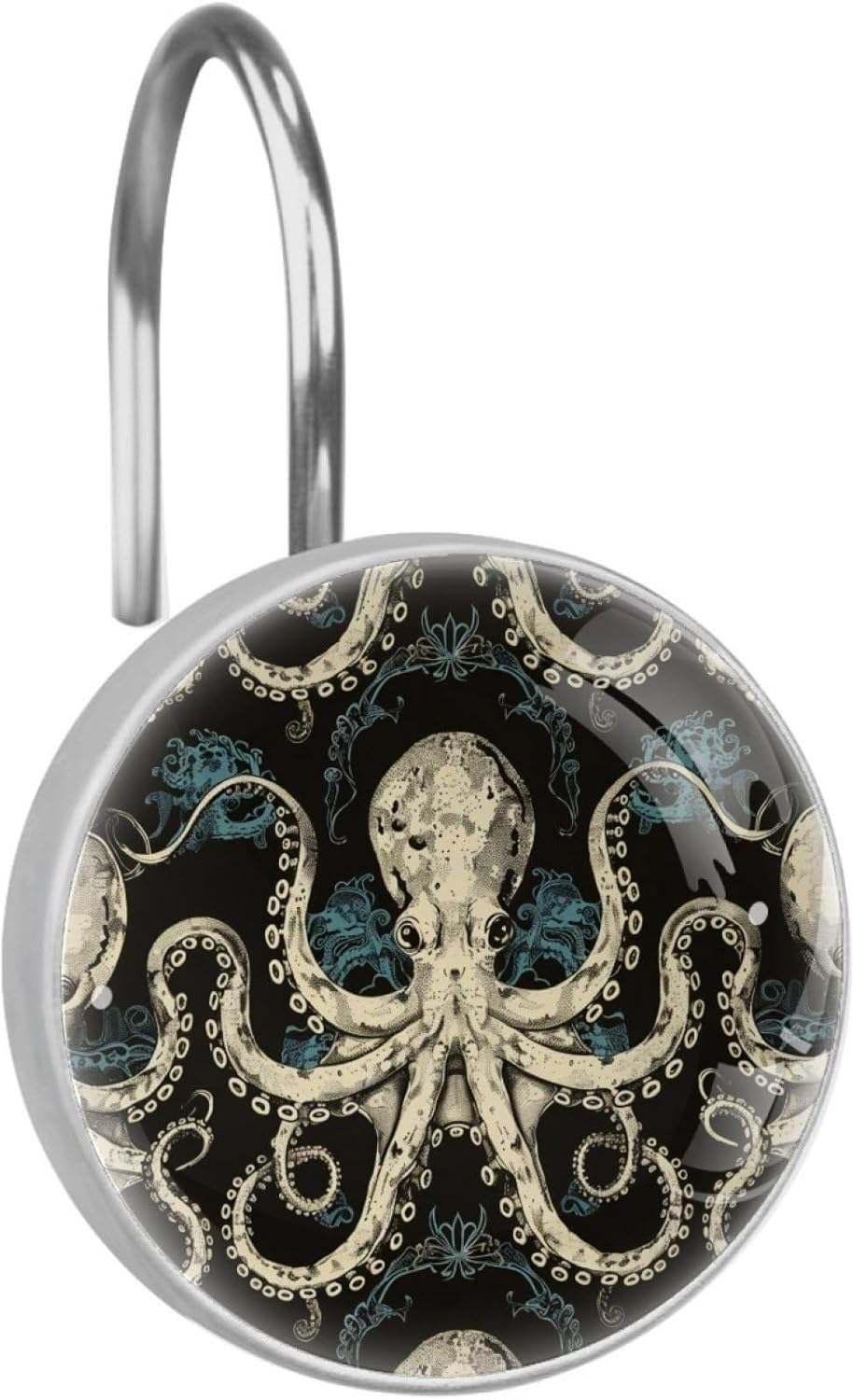 12 Pcs Vintage Octopus Glass Shower Curtain Hooks, Rust Resistant Hooks Rings for Bathroom, Stainless Steel Decorative Shower Rings for Shower Curtains Rods