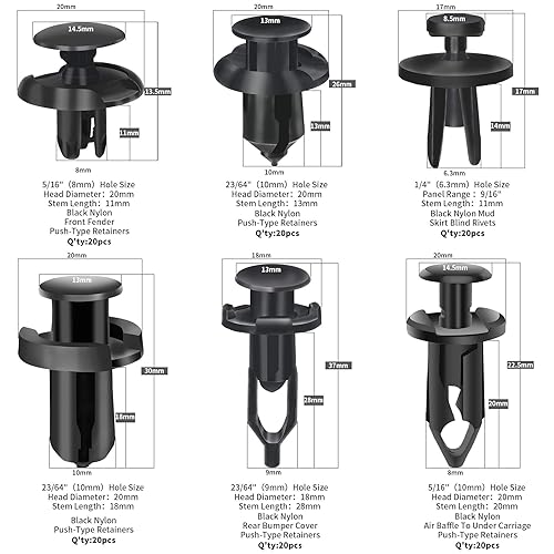 Miniatura 7 de KCRTEK 120 piezas de 0.248 in, 0.315 in, 0.354 in, 0.394 in, nailon para parachoques, clips para parachoques con herramienta de extracción de