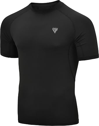 RDX CRL-T15 Mens Rash Guard, Short Sleeve, Martial Arts, Training, Fitness, Inner, Sweat Absorbent, Quick Drying