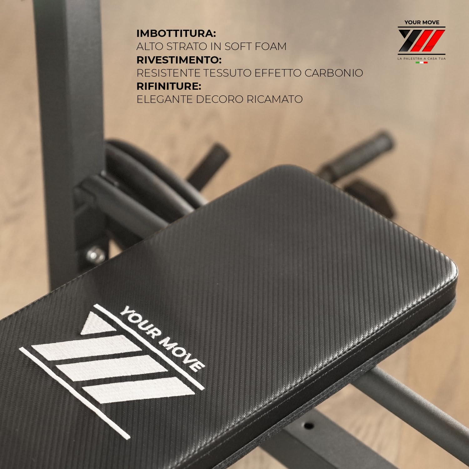 YM Bench Weight, Panca Sollevamento Pesi Professionale Regolabile con Porta Bilanciere, Acciaio Inossidabile, Verniciatura a Sabbia, Morbidi Cuscini in Schiuma in Similpelle, Schienale Inclinabile