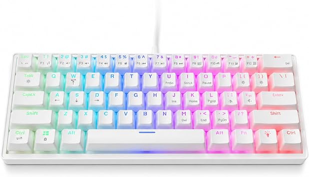 %60 RGB Mekanik Oyuncu Klavyesi 61 Tuş Türkçe Q Beyaz KB-23