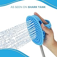 Vista 8 de Aquapaw Cepillo de baño 5 en 1 para caballos y perros y peine de curry – Silicona azul XL – Incluye accesorio de manguera de ducha de 3 pies