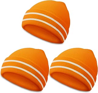 JenPen 3 Pieces Safety Beanie Reflective Hat Winter High Visibility Unisex Knit Beanie Construction Hat