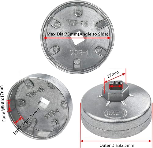 Miniatura 4 de 2.913 in Max Dentro Dia 15 Flautas Tapa De Extremo Filtro De Aceite Llave Herramienta Automática