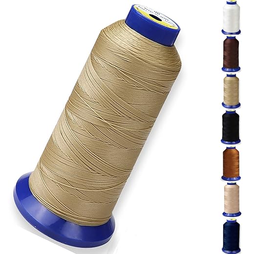 Bonded Nylon Thread for Sewing Leather,Upholstery,Jeans and Wig; #69 T70 Size 210D/3 1400 Yards (Khaki)