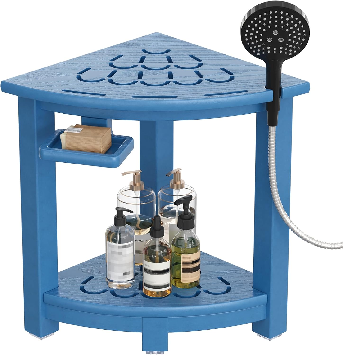 NALONE Corner Shower Stool, HDPE Shower Bench for Inside Shower (Navy Blue)