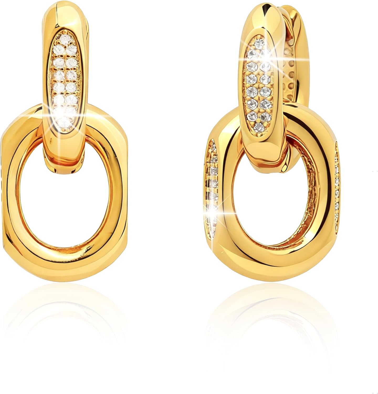 Jean Beau Gold Hoop Earrings for Women, 14K Gold Plated Dainty Simple Link Dangle Huggie Earring Trendy Fashion Accessories Jewelry Gift